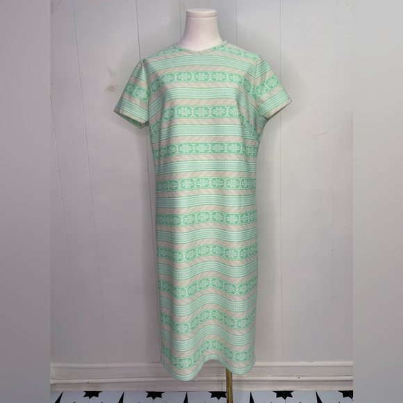 Vintage 1960’s Knit Shift Dress w/ Matching Jacket & Belt Geometric Polyester - Picture 2 of 8